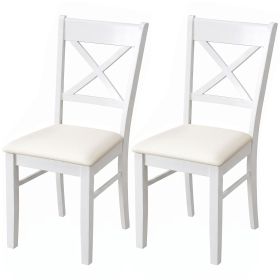 Dining Chairs Set of 2, Upholstered Kitchen Chairs with Rubberwood Frame, Padded Seat and X-Back, White