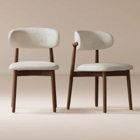 Set of 2 Solid Ash Wood Dining Chairs, Mid-Century Modern Hardwood Kitchen Side Chairs with Upholstered Seat and Ergonomic Curved Backrest