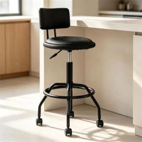 Adjustable Height Swivel Bar Stool with Wheels, 360 Rolling PU Leather Counter Bar Chair with Backrest Footrest