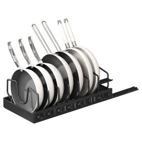 Pull Out Pots And Pans Organizer Under Cabinet With 8 Adjustable Dividers Rustproof Carbon Steel Sliding Pots Holder For Kitchen Cookware Bakewar (Color: Black)